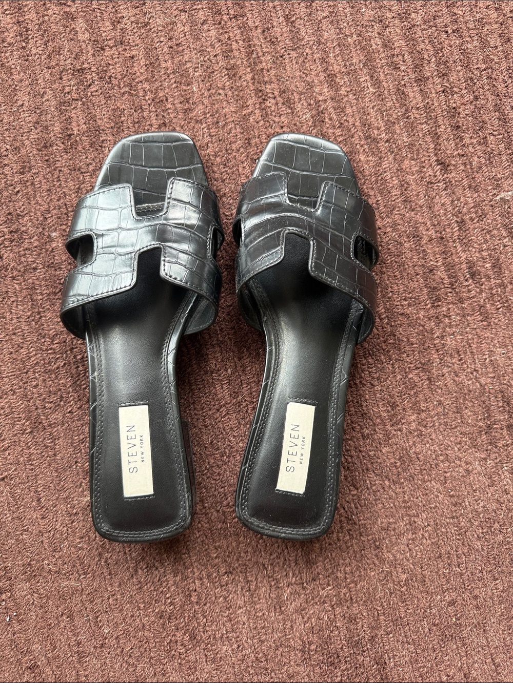 Steven Black Croc-Embossed Slide Mules